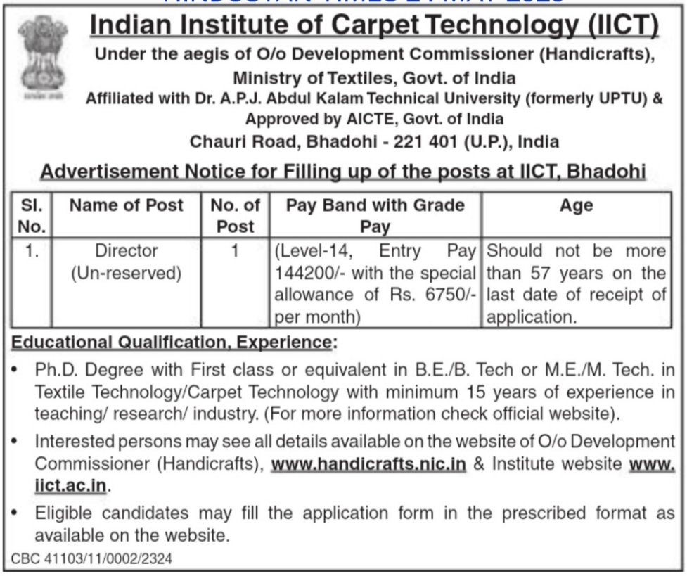 Advertisement Notice for filling up of the Posts at IICT