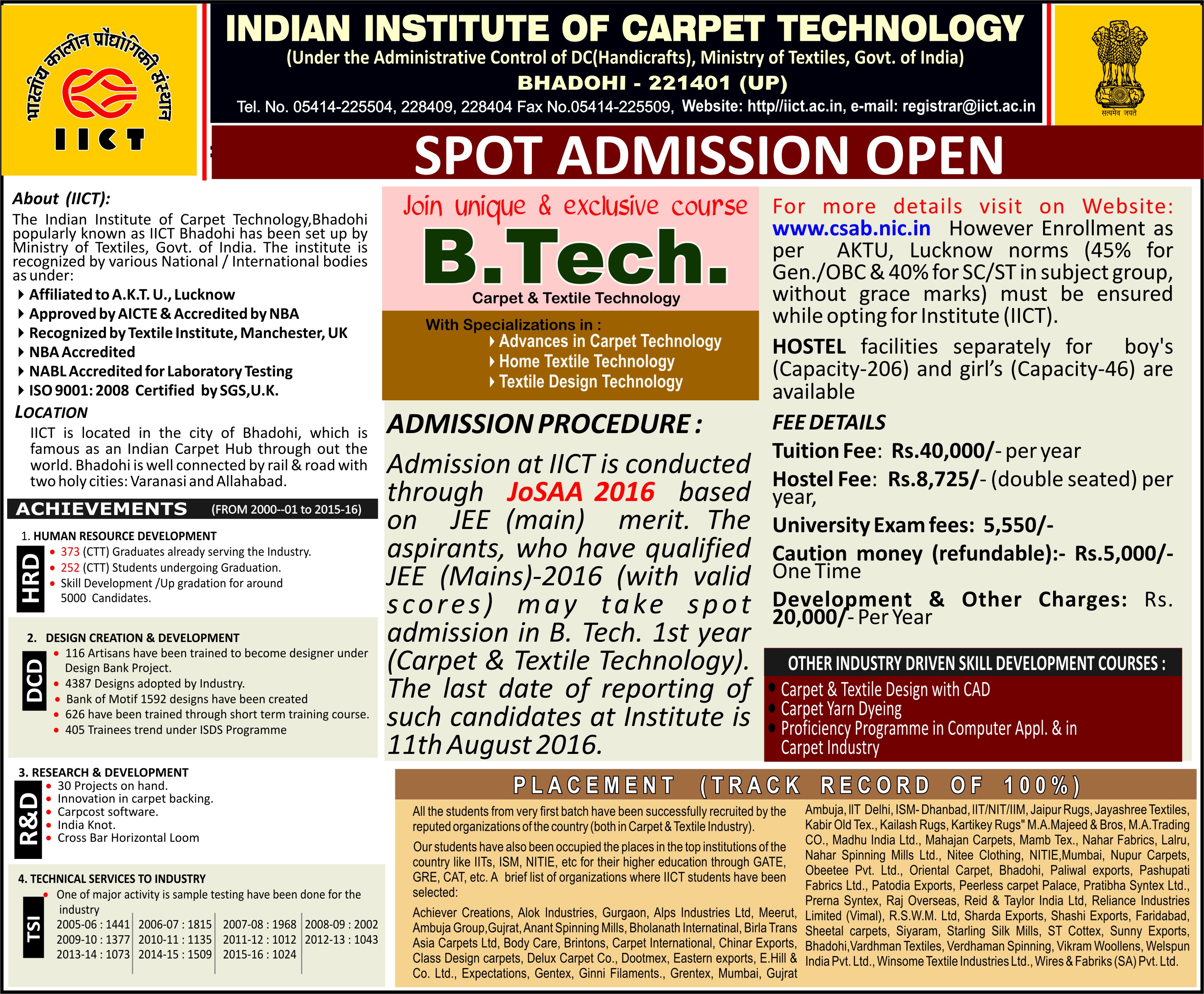 Spot Admission Notice 2016-17